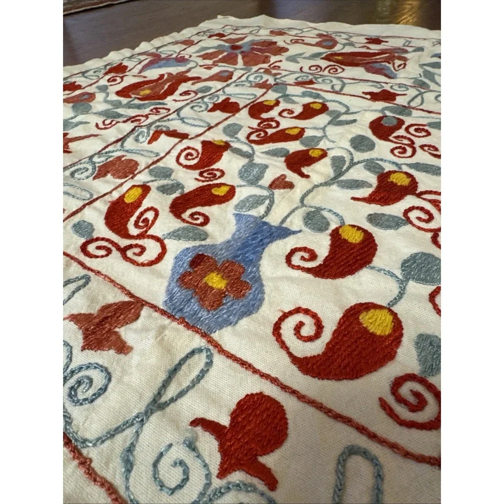Suzani Turkish Linen And Silk Embroidered‎ Wall Hanging 2.10x3.3